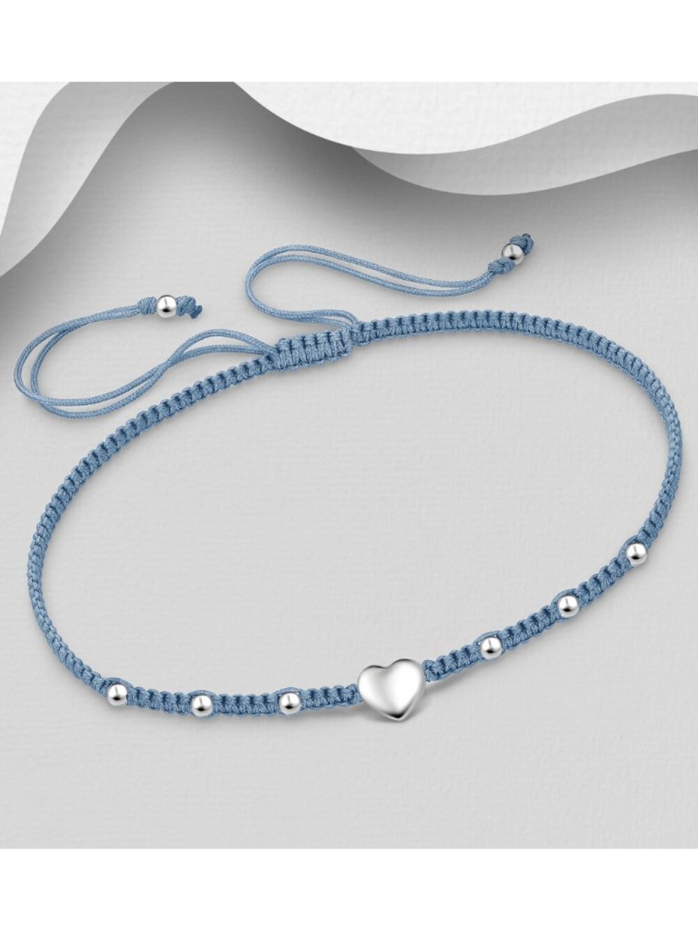 925 Sterling Silver Heart Adjustable Thread Bracelet